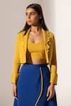 Buy_Kritika Madan Label_Yellow Banana Crepe Open Jacket And Asymetric Skirt Set  _Online_at_Aza_Fashions