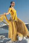 Buy_Seeaash_Yellow Shimmer Chanderi And Net Embroidery Gota Patti Square Kurta Sharara Set _Online_at_Aza_Fashions