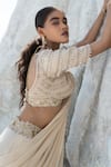 Seeaash_Ivory Saree Georgette And Blouse Silk Tiered Pre-draped With  _Online_at_Aza_Fashions