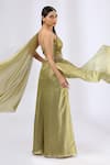 Buy_Neha Gursahani_Green Foil Georgette Asymmetric Pre Draped Saree Gown _Online_at_Aza_Fashions