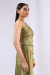 Shop_Neha Gursahani_Green Foil Georgette Asymmetric Pre Draped Saree Gown _Online_at_Aza_Fashions