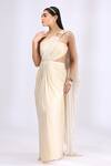Buy_Neha Gursahani_Ivory Shimmer Georgette Asymmetric Ring Detailing Pre Draped Saree Gown_Online_at_Aza_Fashions