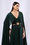 Shop_Neha Gursahani_Green Double Georgette Cape Sleeved Jumpsuit_Online_at_Aza_Fashions
