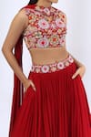 Neha Gursahani_Red Georgette Embroidery Floral V Neck Blouse With Lehenga Set _Online_at_Aza_Fashions