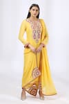 Neha Gursahani_Yellow Georgette Embroidery Zardozi Round Yoke Kurta Set _Online_at_Aza_Fashions