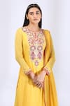 Buy_Neha Gursahani_Yellow Georgette Embroidery Zardozi Round Yoke Kurta Set _Online_at_Aza_Fashions