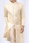 Neha Gursahani_Beige Satin Linen Thread, Zardozi Embroidered Sherwani Set _Online_at_Aza_Fashions