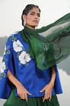 Buy_Neiza by Neeti Seth_Blue Cashmere Wool Hand Embroidered Sequin Floral Moti Work Cape _Online_at_Aza_Fashions