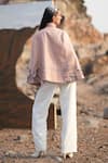 Neiza by Neeti Seth_Pink Cashmere Wool Hand Embroidered Aari Work Bow Paris Cape  _Online_at_Aza_Fashions