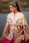 Buy_Neiza by Neeti Seth_Pink Cashmere Wool Printed And Aari Embroidered Floral Paisley Cape  _at_Aza_Fashions