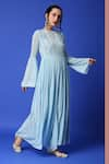 Shop_Monk & Mei_Blue Georgette Embroidered Chikankari Round Jumpsuit _Online_at_Aza_Fashions