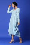 Shop_Monk & Mei_Blue Georgette Embroidered Chikankari Square Neck Cowl Dress _Online_at_Aza_Fashions