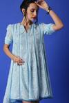 MONK & MEI BY SONIA ANAND_Blue Georgette Embroidered Chikankari Notched Kurta _Online_at_Aza_Fashions