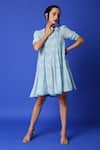 Buy_MONK & MEI BY SONIA ANAND_Blue Georgette Embroidered Chikankari Notched Kurta _Online_at_Aza_Fashions
