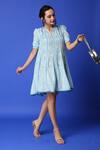 MONK & MEI BY SONIA ANAND_Blue Georgette Embroidered Chikankari Notched Kurta _at_Aza_Fashions