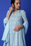 Monk & Mei By Sonia Anand_Blue Georgette Lace, Embroidery Split V-neck Chikankari Anarkali Set _Online_at_Aza_Fashions