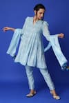 Buy_Monk & Mei By Sonia Anand_Blue Georgette Lace, Embroidery Split V-neck Chikankari Anarkali Set _Online_at_Aza_Fashions