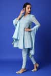 Shop_Monk & Mei By Sonia Anand_Blue Georgette Lace, Embroidery Split V-neck Chikankari Anarkali Set _Online_at_Aza_Fashions