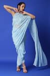 Buy_Monk & Mei_Blue Georgette Embroidered Pre-stitched Dhoti Saree With Blouse For Women_Online_at_Aza_Fashions