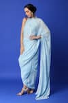 Shop_Monk & Mei_Blue Georgette Embroidered Pre-stitched Dhoti Saree With Blouse For Women_Online_at_Aza_Fashions