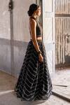 17:17 By Simmi Saboo_Black Muslin Silk Hand Embroidered And Printed Isra Lehenga Bustier Set _Online_at_Aza_Fashions