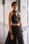 Buy_17:17 By Simmi Saboo_Black Muslin Silk Hand Embroidered And Printed Isra Lehenga Bustier Set _Online_at_Aza_Fashions