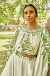 Buy_17:17 By Simmi Saboo_Off White Muslin Silk Printed And Cut Dana Hand Rabia Lehenga Bustier Set _Online_at_Aza_Fashions