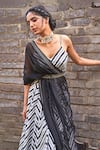 Buy_17:17 By Simmi Saboo_Black Muslin Silk Printed And Hand Embroidered Chevron V Lyra Lehenga Set _Online_at_Aza_Fashions