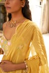 17:17 By Simmi Saboo_Yellow Muslin Silk Printed Floral V Neck Bandhani Anarkali With Dupatta _Online_at_Aza_Fashions
