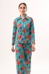 Nitya Bajaj_Green Net Sequin Embroidered Shirt And Pant Set_Online_at_Aza_Fashions