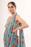 Nitya Bajaj_Green Net Floral Print Pant Saree And Blouse Set_Online_at_Aza_Fashions