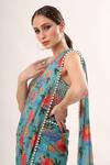 Buy_Nitya Bajaj_Green Net Floral Print Pant Saree And Blouse Set_Online_at_Aza_Fashions