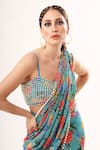 Shop_Nitya Bajaj_Green Net Floral Print Pant Saree And Blouse Set_Online_at_Aza_Fashions