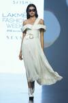 Saisha Shinde_Ivory Silk Stripe Pattern Dress_Online_at_Aza_Fashions
