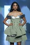 Saisha Shinde_Green Off Shoulder Denim Dress_Online_at_Aza_Fashions