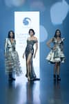 Shop_Saisha Shinde_Grey Tulle Sheer Neckline Flared Dress_Online_at_Aza_Fashions