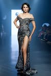 Saisha Shinde_Grey Net Off Shoulder Embroidered Gown_at_Aza_Fashions