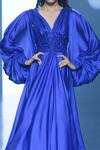Saisha Shinde_Blue Silk Balloon Sleeve Bodice Embroidered Gown_Online_at_Aza_Fashions