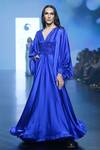 Buy_Saisha Shinde_Blue Silk Balloon Sleeve Bodice Embroidered Gown_Online_at_Aza_Fashions