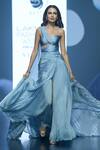 Saisha Shinde_Blue Silk One Shoulder Ruched Gown_Online_at_Aza_Fashions