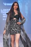 Nirmooha_Emerald Green Lurex Printed Abstract Open Cape _Online_at_Aza_Fashions