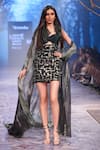 Shop_Nirmooha_Emerald Green Lurex Printed Abstract Open Cape _Online_at_Aza_Fashions