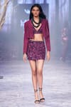 Nirmooha_Purple Crepe Embroidery Beads Notched Lapel Blazer _Online_at_Aza_Fashions