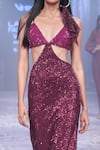 Nirmooha_Purple Crepe Embroidery Sequins Plunge V Cut-out Gown _Online_at_Aza_Fashions