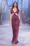 Buy_Nirmooha_Purple Crepe Embroidery Sequins Plunge V Cut-out Gown _Online_at_Aza_Fashions