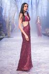 Shop_Nirmooha_Purple Crepe Embroidery Sequins Plunge V Cut-out Gown _Online_at_Aza_Fashions