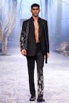 Nirmooha_Black Suiting Fabric Embroidery Sequin Hand Blazer With Belt For Men_Online_at_Aza_Fashions