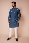 Tisa - Men_Blue Kurta Silk Tie-dyed Circular Pattern And Pant Set  _Online_at_Aza_Fashions