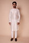 Tisa - Men_Ivory Kurta Silk Embroidered Resham Thread And Cut Dana Leaf & Pant Set  _Online_at_Aza_Fashions