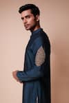 Tisa - Men_Blue Kurta Silk Embroidered Resham Thread Mandarin Collar And Pant Set  _Online_at_Aza_Fashions